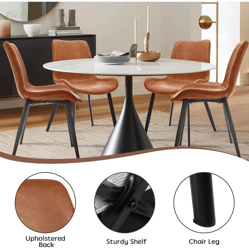 Modern faux leather dining chair, PU cushion seat back, metal legs for kitchen and dining room side chairs, set of 4, brown