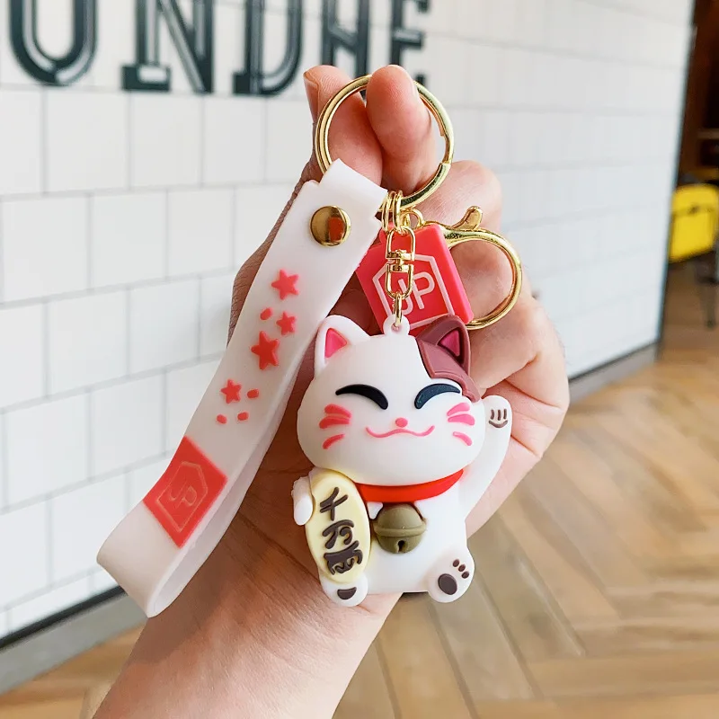 LUOZZY Lucky Cat Keychain - Japanese Maneki Neko Keyring For Good Luck, Red Keychain Gift For Kids & Adults - View #3