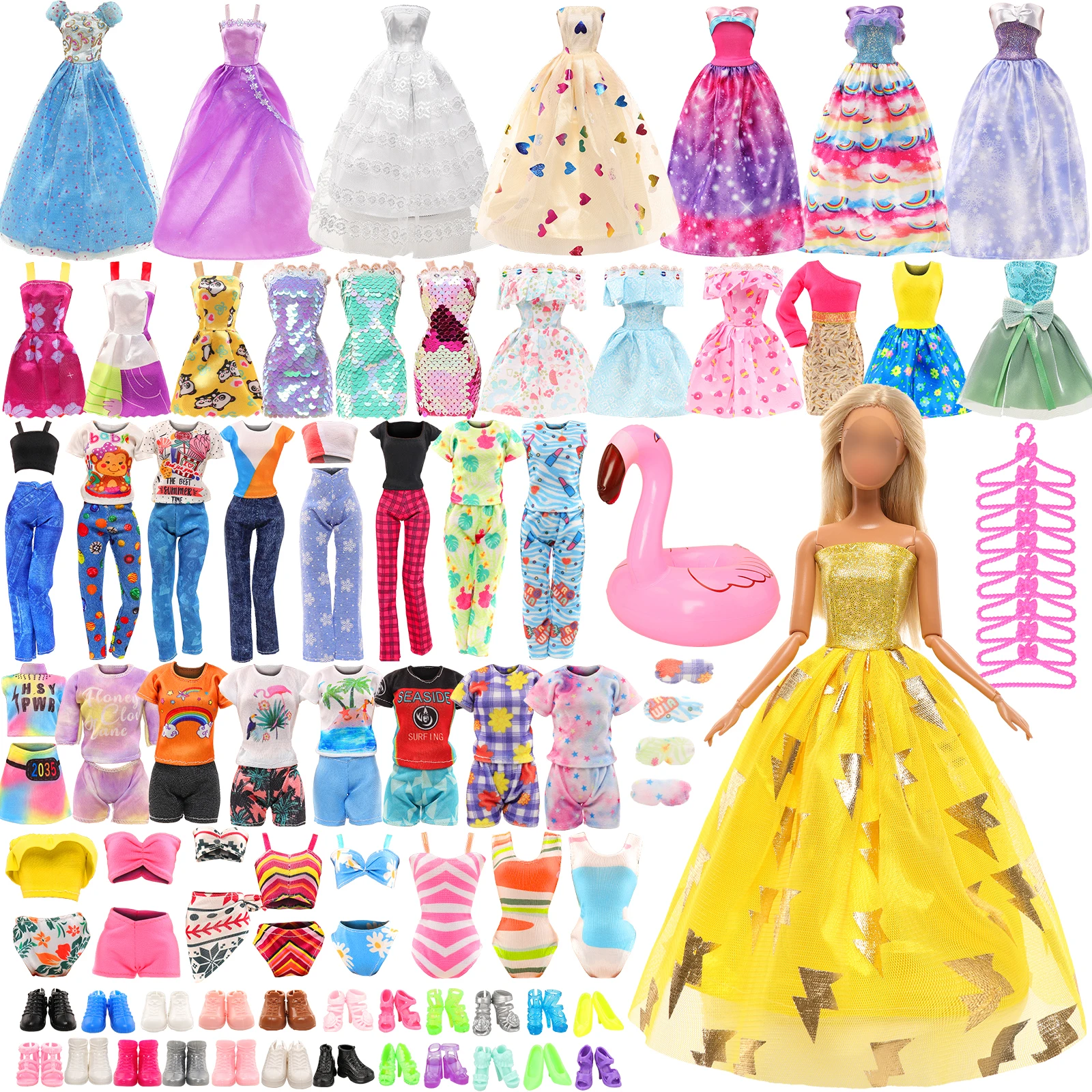 Barwa 45 Pcs 1/6 New Fashion Girl Doll Clothes Accessories=9 Dress 3 Top Pant 1 Pajamas+Eye Masks 30cm Dolls Accessories