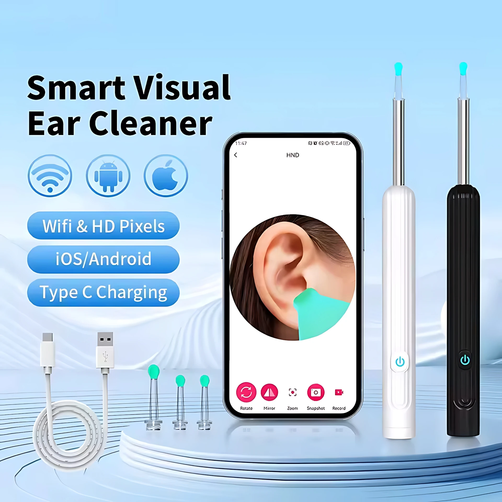 New Wireless WiFi Ear Pick Otoscope Camera Borescope Luminous Ear Wax Cleaning Teeth Oral Inspection Health Care Cleaner