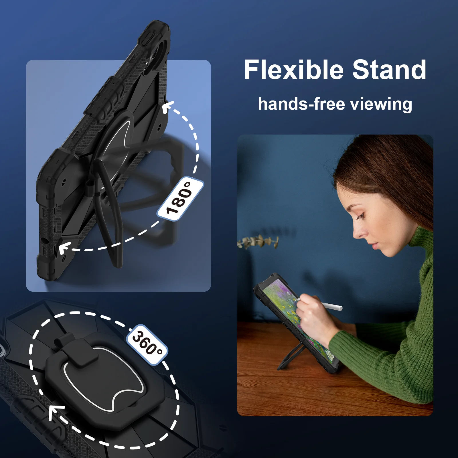 Enhanced Shockproof Tablet Case with Handle Rotation Stand and Hard Cover