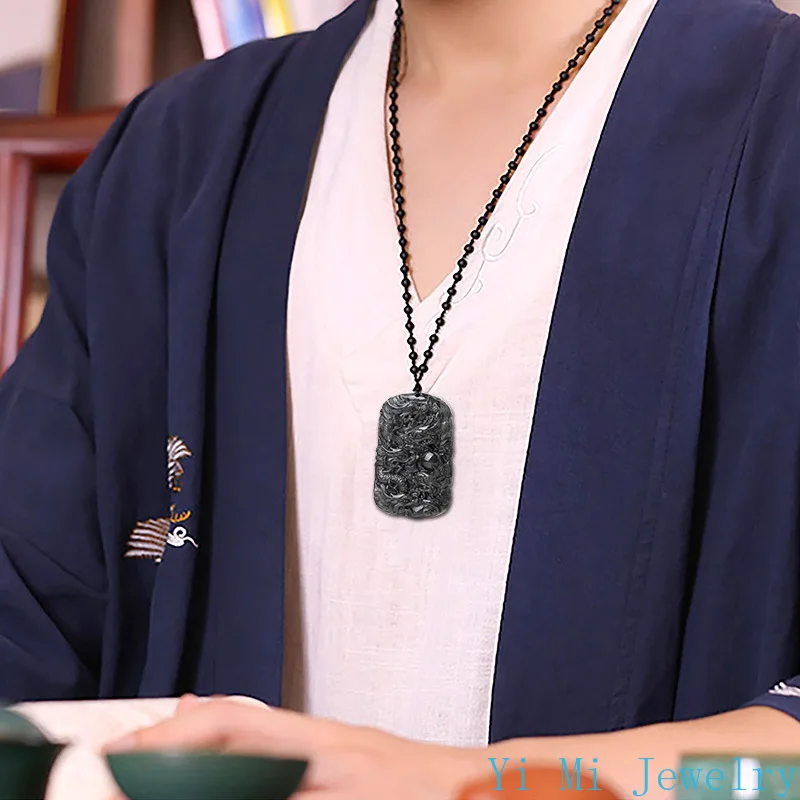 Natural Myanmar A Jade Pendant Black Chicken Seed Dragon Brand Zodiac Dragon Jade Pendant Jewelry Necklace