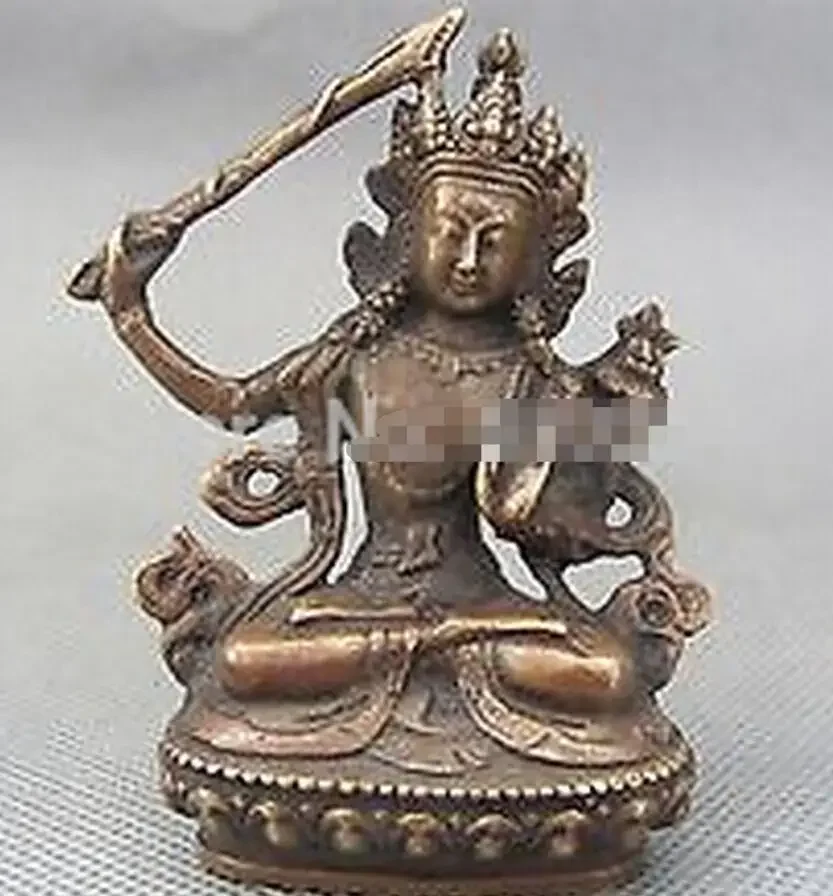 

Nice Discount Old Tibet Tibetan Bronze Manjushri Manjusri Bodhisattva Buddha Statue Hold Sword