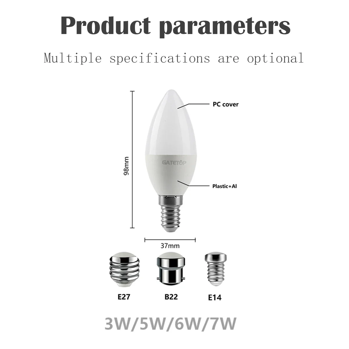 10개 C37 베이스 E27 E14 B22 LED 전구 220V 촛불 전구 에너지 절약 램프 3W 5W 6W 7W LED 샹들리에 조명 가정 장
