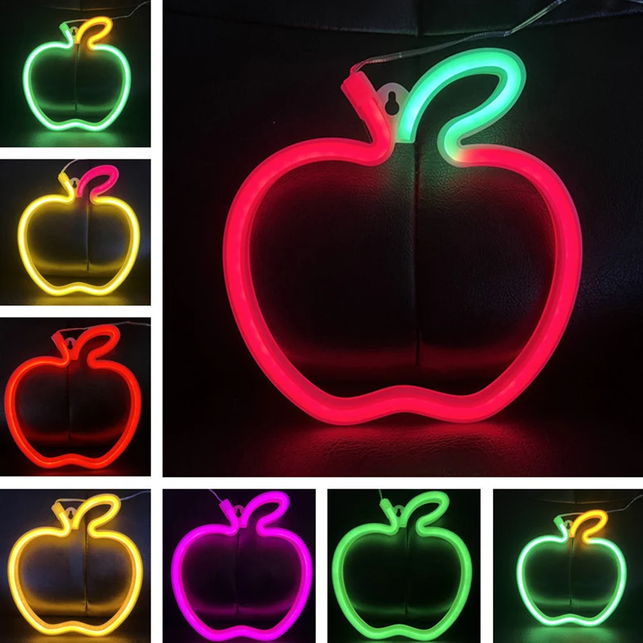 New LED Neon Lights Sign Apple Gesture Note Modeling Night Lamp Decor Shop Kids Room Wall Bar Office USB & Battery Case Powered