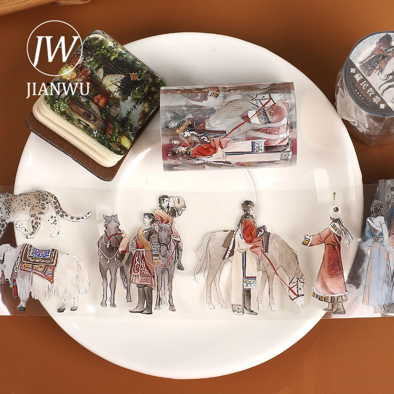 JIANWU 60mm*500cm 빈티지 목동 캐릭터 풍경 소재 콜라주 스크랩북 PET 테이프 창의적인 DIY 저널 문구류