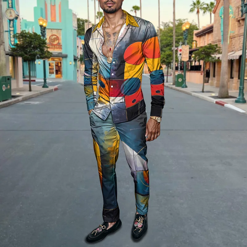 2025 New Style Spring Summer Men Shirt Set Brand Print Fashion Simple Two Piece Set Mens Luxury Lightweight Party Long Sleeves S_voghion.com