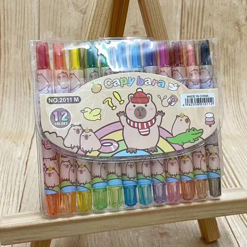 12Pcs/set Capybara Cartoon Non-Toxic Crayon Oil Painting Stick Student Pastel Pencils for Drawing Colored Pencils birthday gift oil pastels,colored crayons,color pencils,oil painting sticks,children painting supplies