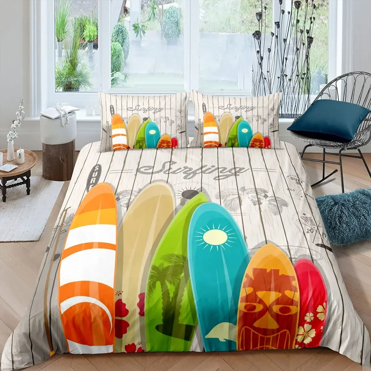 

Surf Duvet Cover Set Beach Printed Hawaii Vacation Bedding Set for Adult Women Girl Tropical Botanical Polyester Comforter Cover