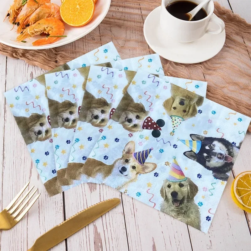 Pet Dog Printed Paper Napkins 10/20pcs 33*33cm 2-Ply Children's Pet Themed Party Napkins Decorative Paper Placemats