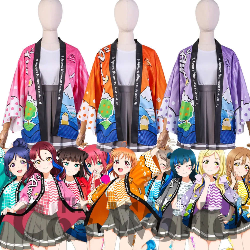 

Love Live Sunshine Aqours Numazu Festival Takami Chika Kurosawa Ruby Watanabe You Haori Yukata Outfits Anime Cosplay Costumes