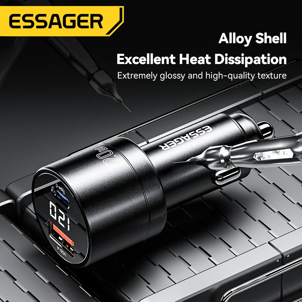 Essager Car Charger PD 120W Super Fast Charger QC 4.0 PD 3.0 For iPhone 15 14 Samsung Type-C USB Charger Portable Phone Charger