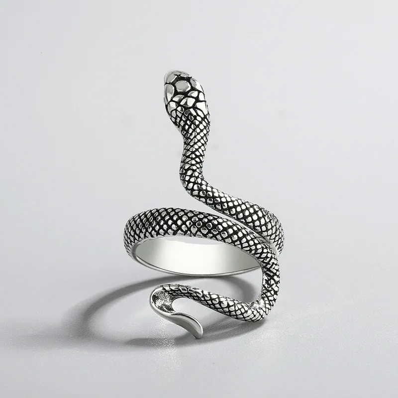 Promotion Trendy Snake Animal Design Retro Thai Silver Unisex Party Rings Original Jewelry For Women Men Birthday Gifts |
