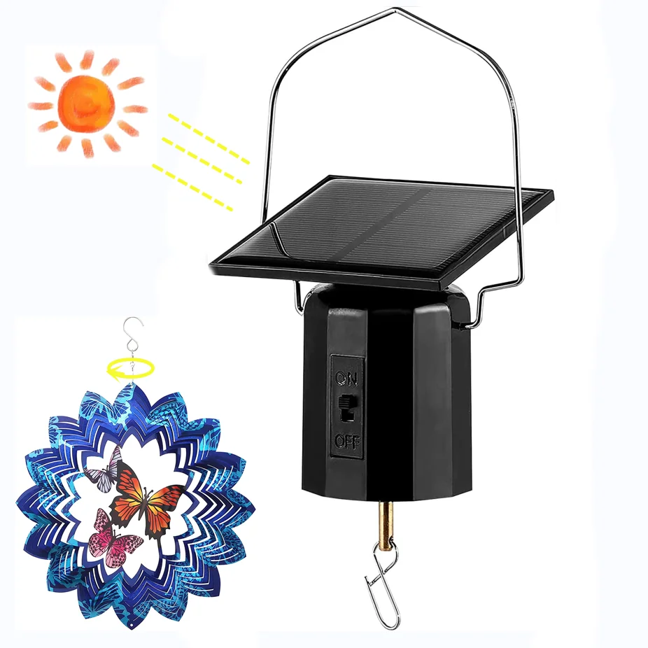 

Solar Powered Wind Spinner Rotating Motor Hanging Display for wind power wind chimes Multi-Purposes Rotatable Hook