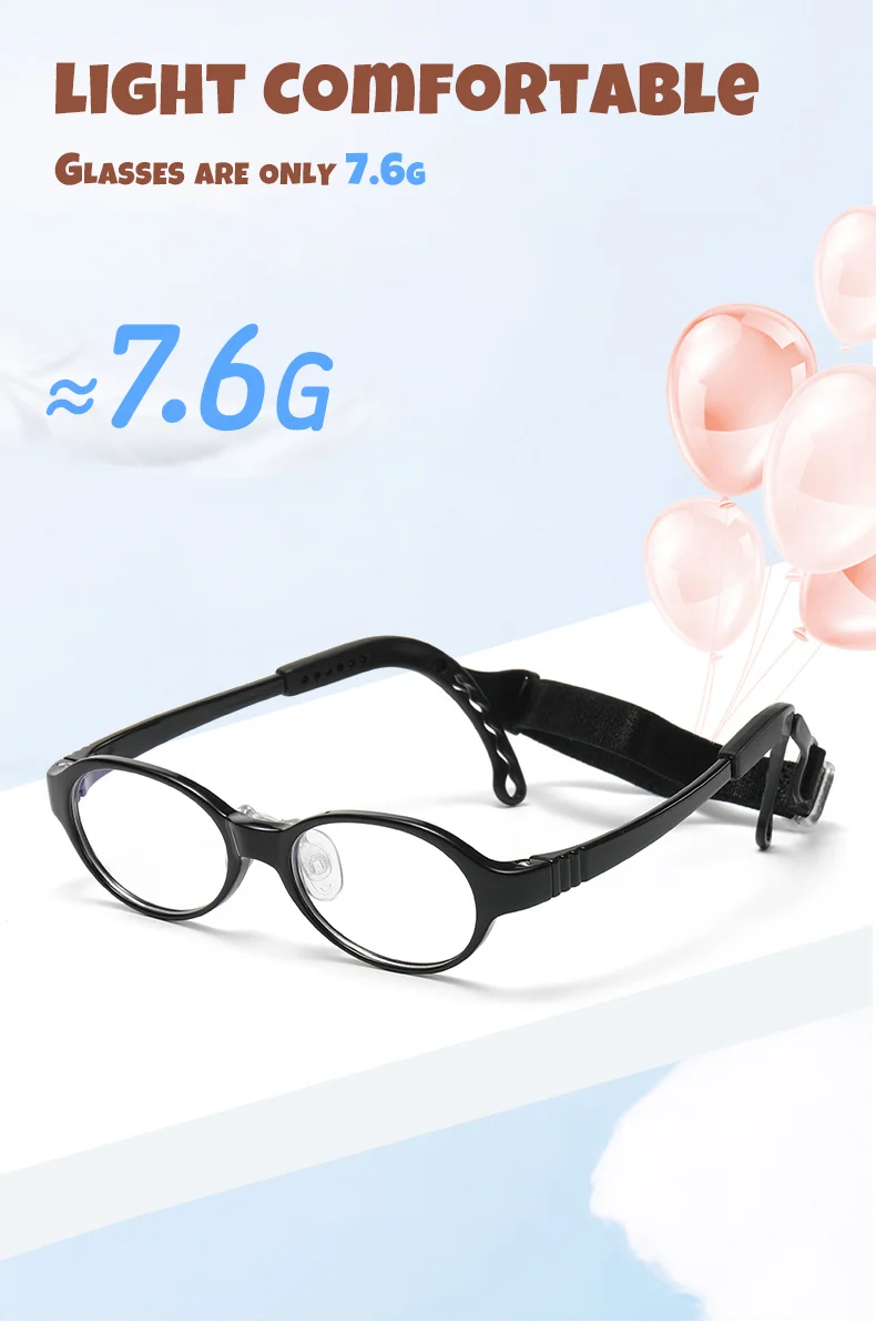 Kinderbrille, TR90-Rahmen, rutschfest, für Kleinkinder, 2–4 Jahre, Mädchen, Jungen, ultraleichte ovale optische Rahmen mit klaren Gläsern, Komfortgurt – Detail 3