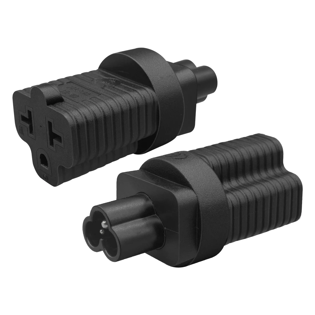 JORINDO 4-in-1 IEC320 C6 to Nema 5-15R/6-15R/5-20R/6-20R comb AC power adapter, 3-pin C6 plug to T-blade AC connector
