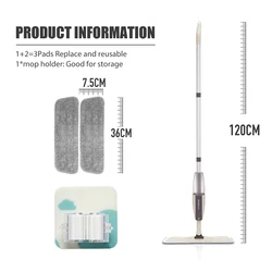 360° Handle Spray Mop with Reusable Microfiber Pads for Versatile Floor Cleaning (3 Pads With 1 Holder)