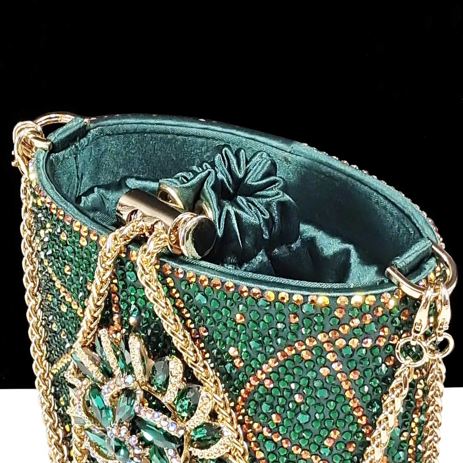 QSGFC Green Color Pointed-Toe High Women Heels Shoes and Bags for Women Rhinestone Evening Party Elegant Luxury Handbag