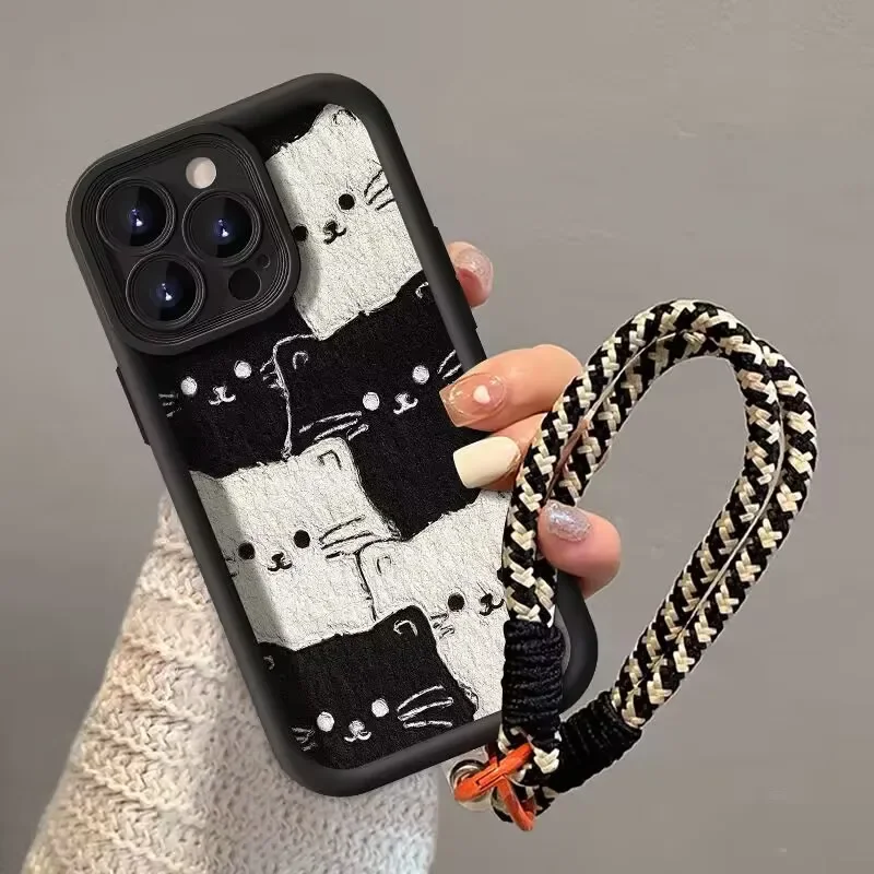 Chic Black Cat Lanyard Case with Bow
