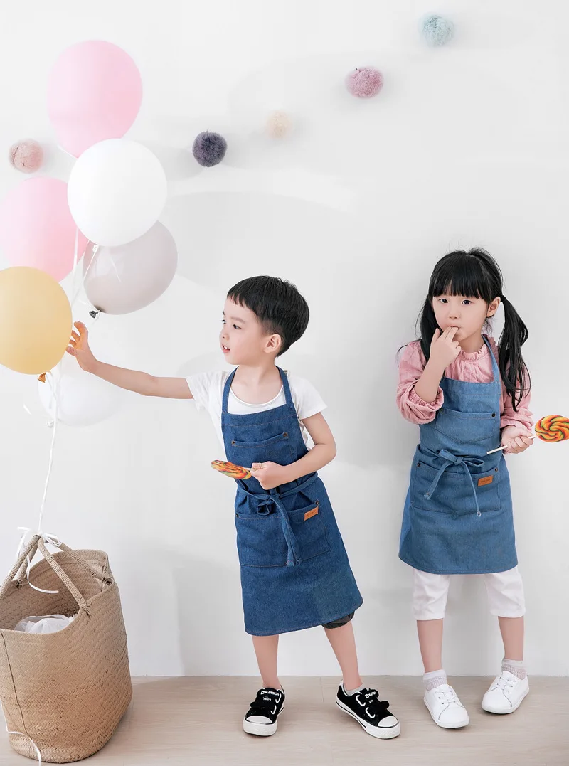 Personalisierte Logo-Kinderschürze für Jungen und Mädchen, reines Baumwollmaterial, Heim- und Küchengebrauch – Detail 4