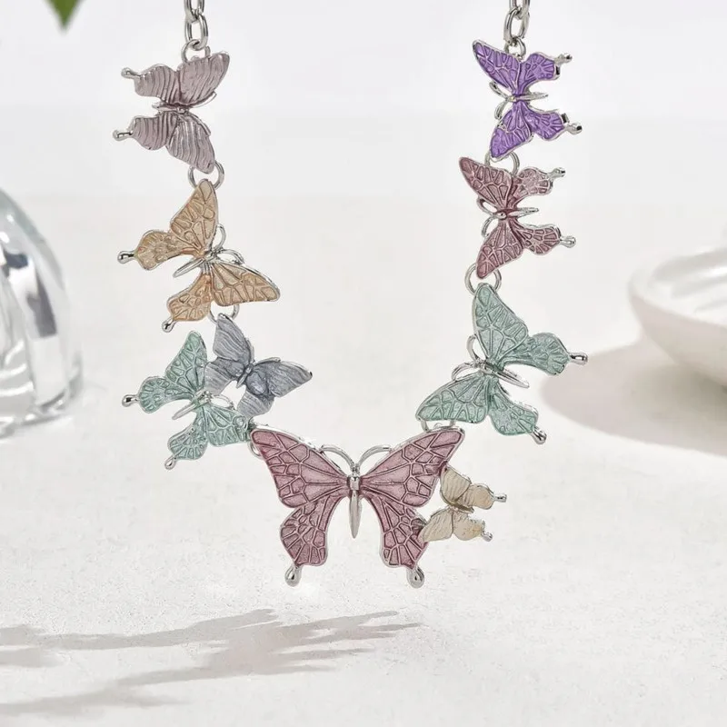 3pcs/set Colorful Butterfly Necklace and Earrings Sets for women Y2K Summer Vacation Jewelry Sets Party Jewelry Accessories