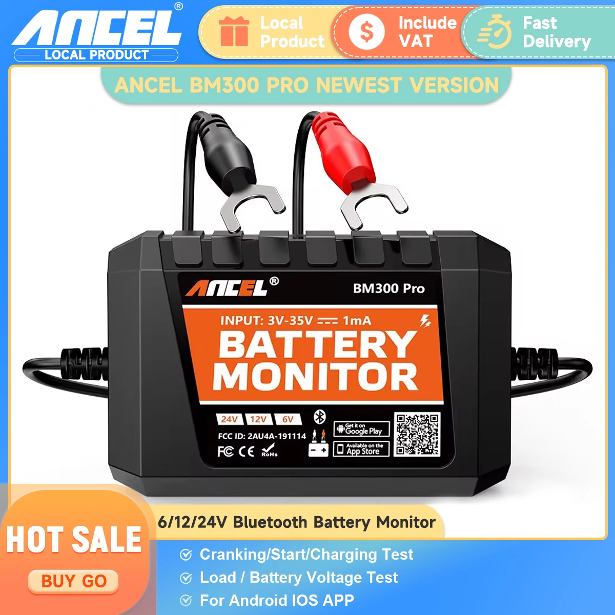 ANCEL BM300 Pro Bluetooth circuit cranking/charging battery monitor tester analyzer 6V/12V/24V for car motorcycle battery monitoring tester