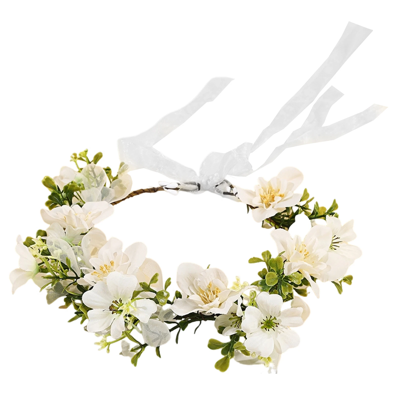 Handgemachte Blumenkrone für Frauen, künstlicher künstlicher Blumenkranz, Waldstil, Blumenkranz, süße Feen-Haar-Accessoires – Detail 4