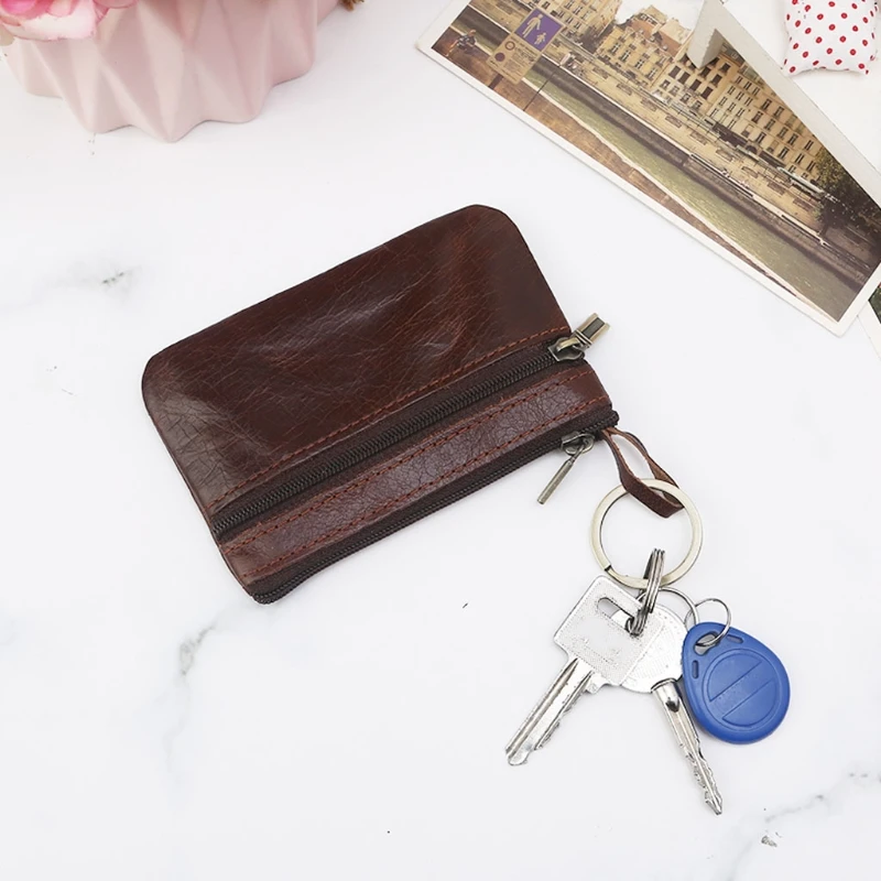 Cowhide Coin Purse Zipper Mini Purse Vintage Leather Key Wallet Leather Key Holder Cowhide Wallet Pouch Coin key purse key holder coin purse