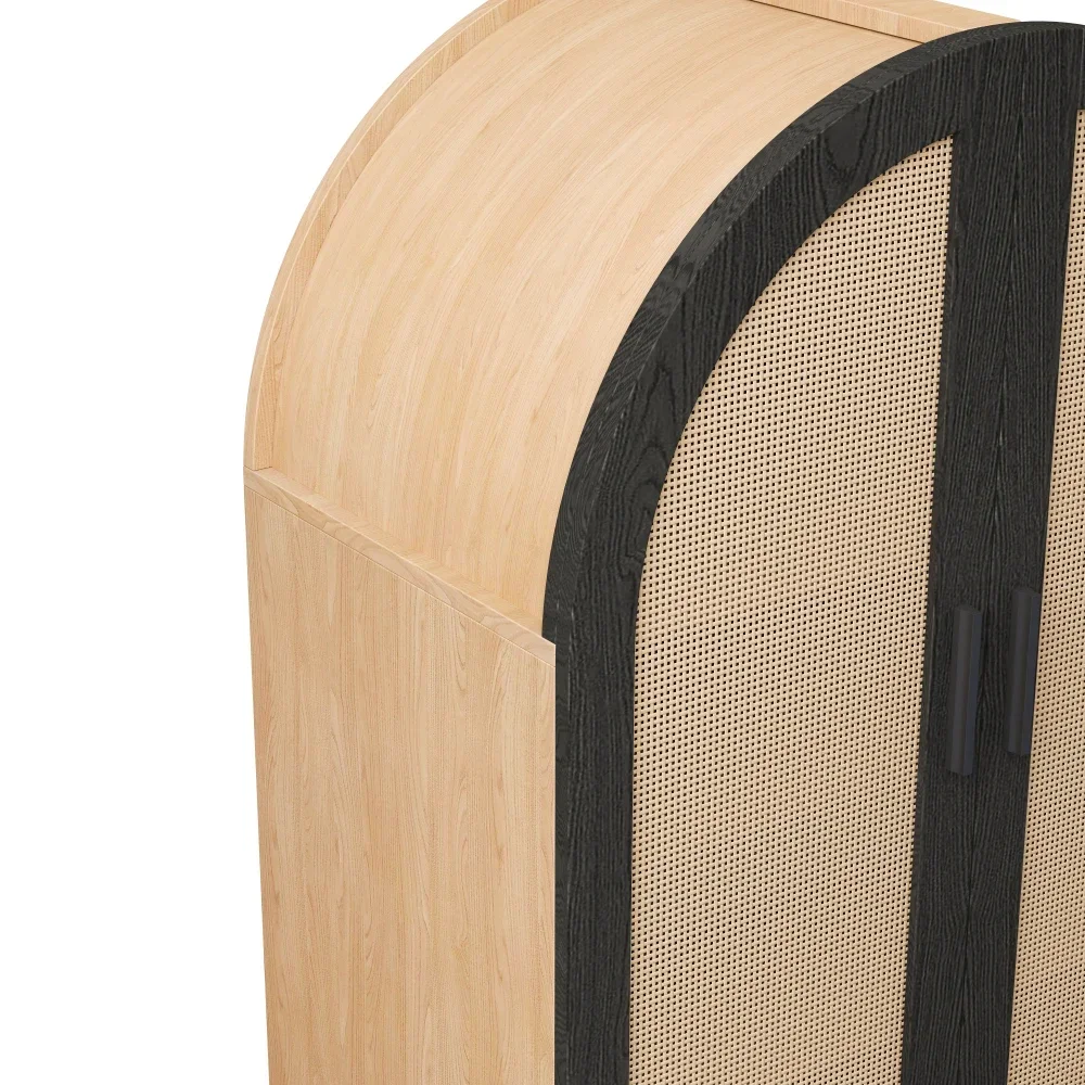 Modernes, elegantes Sideboard/Schuhschrank mit abgerundeten Außentüren, gebrochenen Rattantüren und drei Regalen, geeignet für das Wohnzimmer zu Hause – Detail 9
