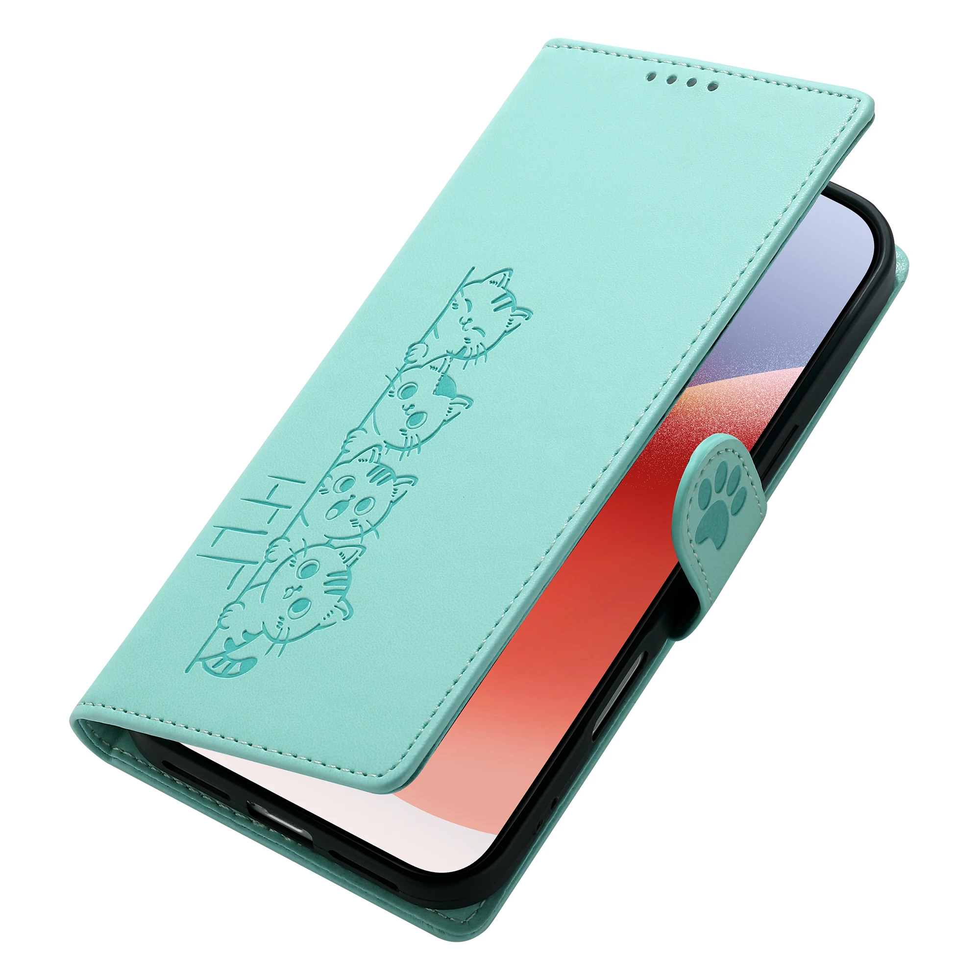 Cute Cat Leather Flip Phone Case with Strap - Stylish  Design