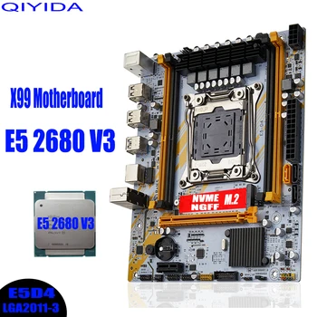 QIYIDA X99 마더보드 세트, LGA2011 3 키트, Xeon E5 2680 V3 CPU 프로세서, 지지대 DDR4 RAM 메모리, NVME M.2 E5 D4
