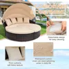 Outdoor Terrace Circular Sofa Bed with Retractable Canopy, Brown Wicker Furniture Combination Sofa with Washable Cushion 6