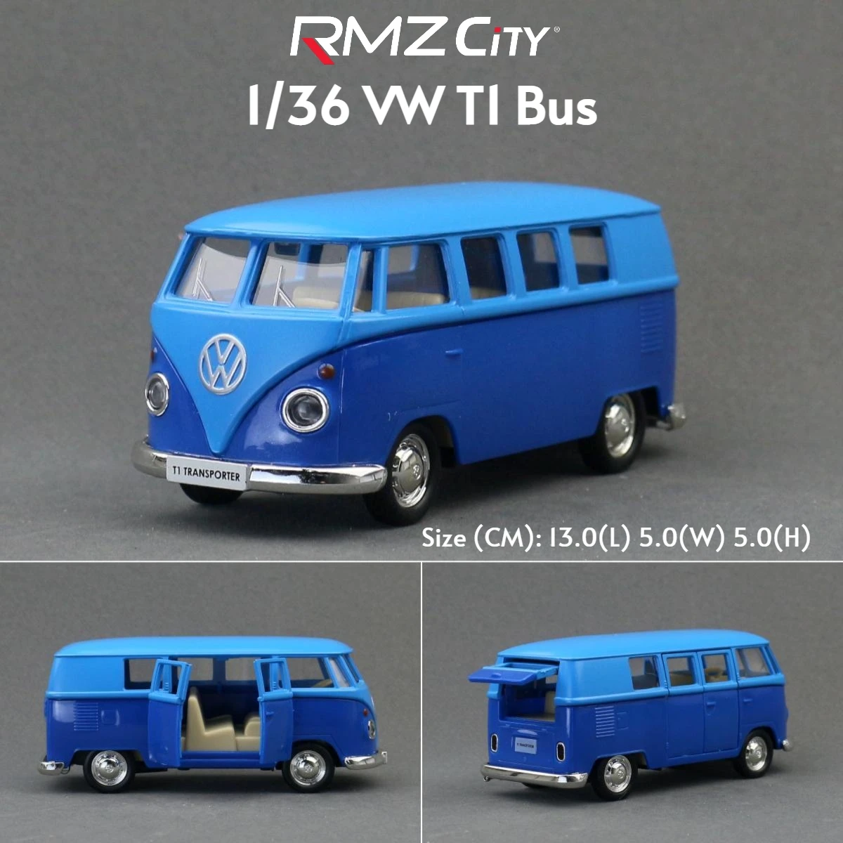 1/36 Volkswagen T1 Transporter Samba Bus RMZ CiTY 5'' Toy Car