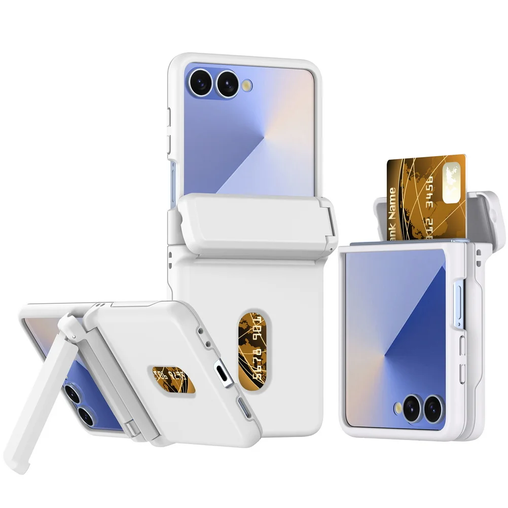 Automatic Spring Hinged Kickstand Holder with Dual Credit Card Slots and Lens Protection