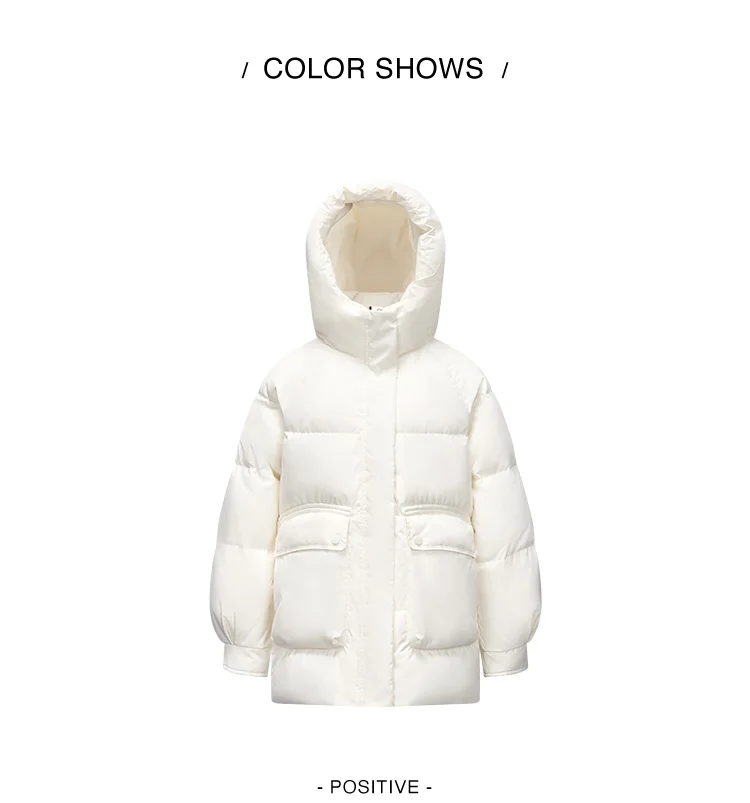 Down Jacket Women Mid-Length Loose Raglan Sleeve Simple Warm Winter Three-Defense Hooded Coat