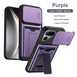 Enhanced Shockproof Armor Wallet Phone Case with Slide Camera Cover and Built - in Card Slot for Tecno Pova Curve 2 (HRKB purple)