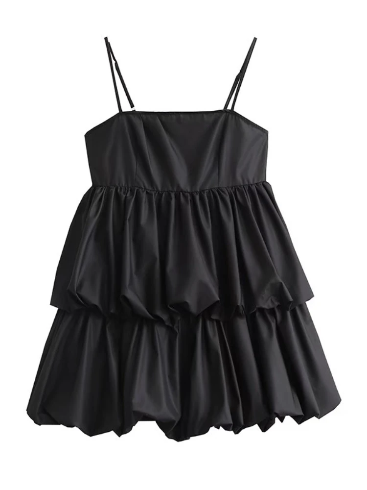 

BBWM Vintage Cascading Ruffle Women's Sexy Mini Dress 2022 New Summer Fashion Female Sleeveless Casual Woman Dresses Loose Chic