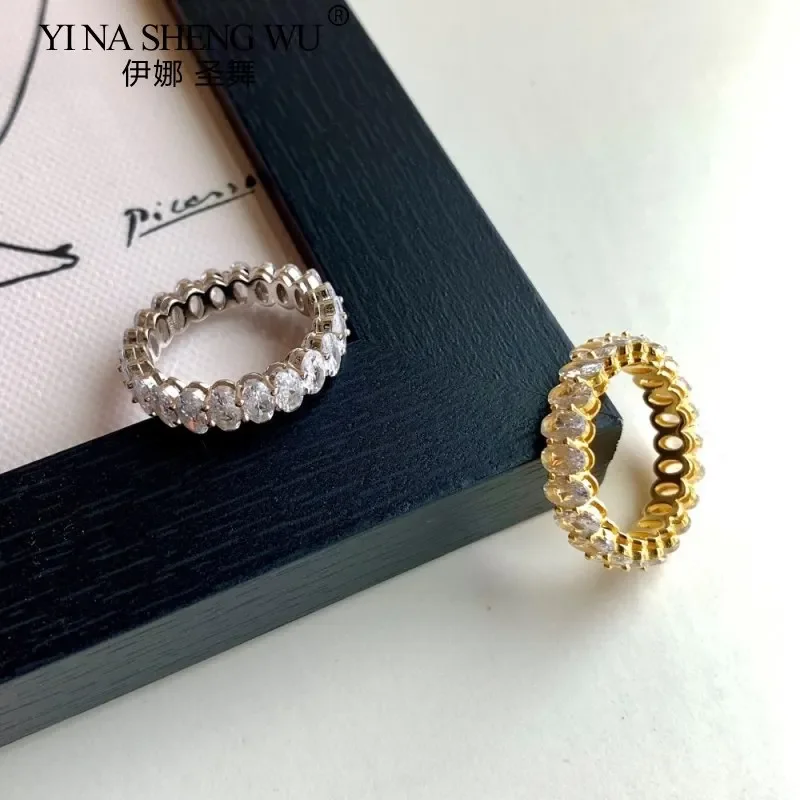 S925 Sterling Silver Ring Temperament Full Circle Light Luxury Zircon Index Finger Ring Women's Accessories Europe and America