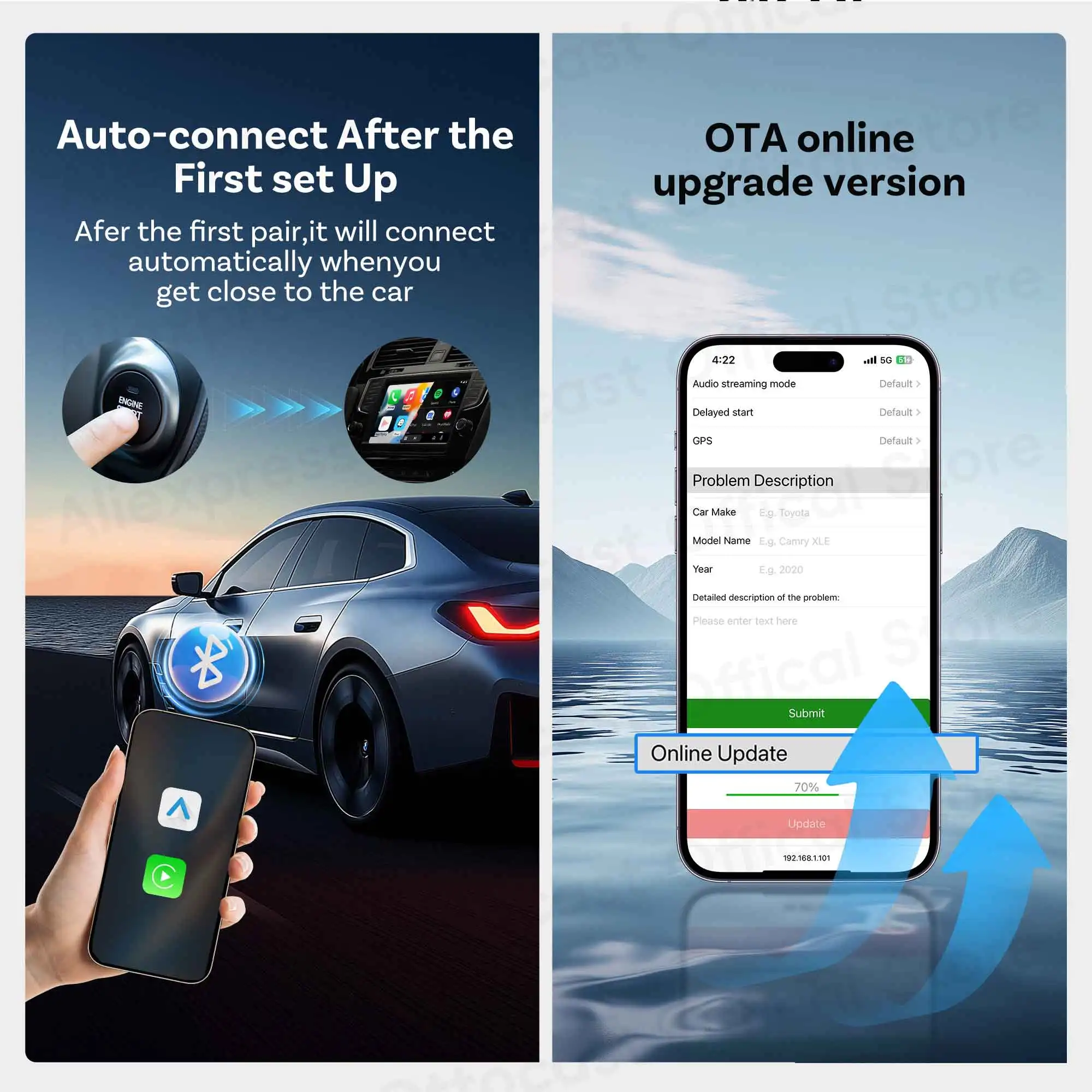 Ottocast Express Mini Gem Cube 3.0 Kabelgebundener zu Kabelloser CarPlay Android Auto Adapter USB-Dongle Auto-Zubehör für iPhone Android – Detail 8