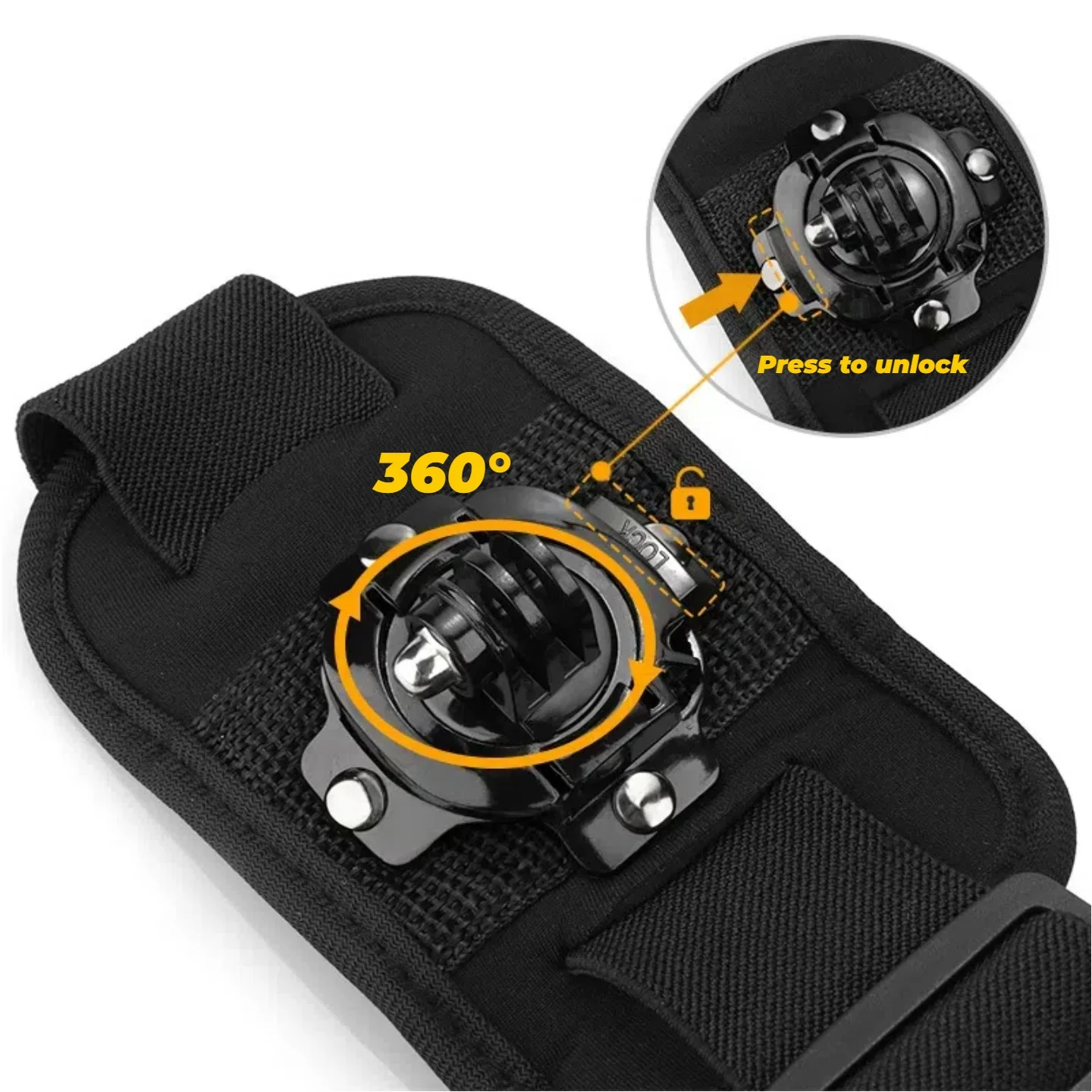 Vue arrière d'une personne portant la sangle d'épaule pour GoPro Hero 11, maintenant la caméra stable.