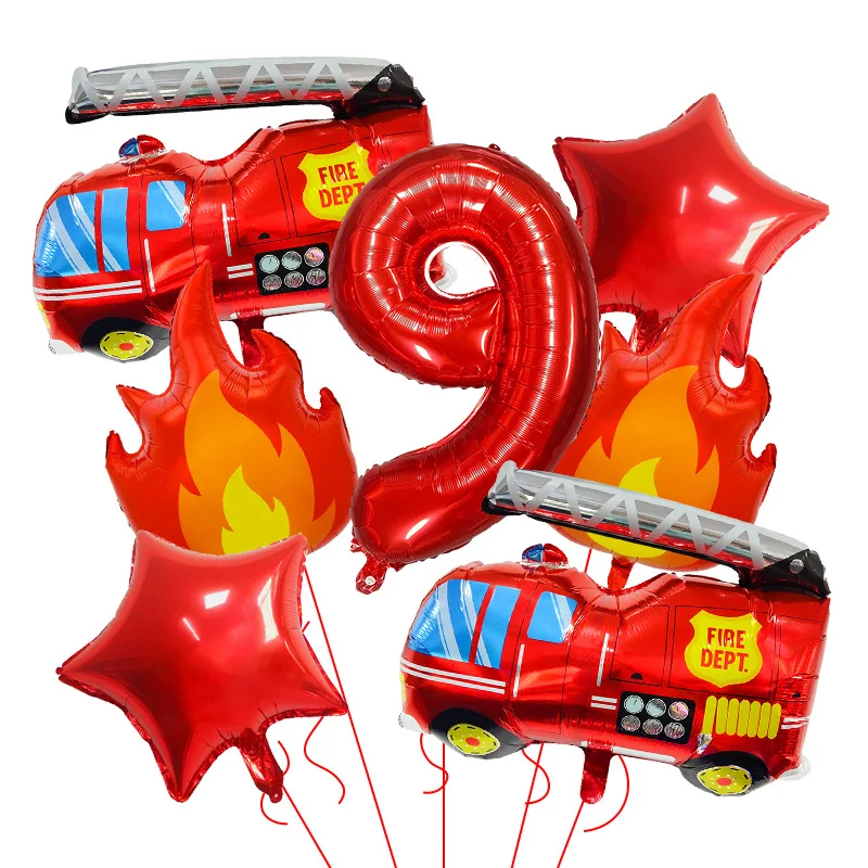 7-teiliges Feuerwehrauto-Themen Flammen-Zahlen-Folienballons-Set Kindergeburtstag Dekorationen Babyparty Ballonbogen-Kit – Detail 15