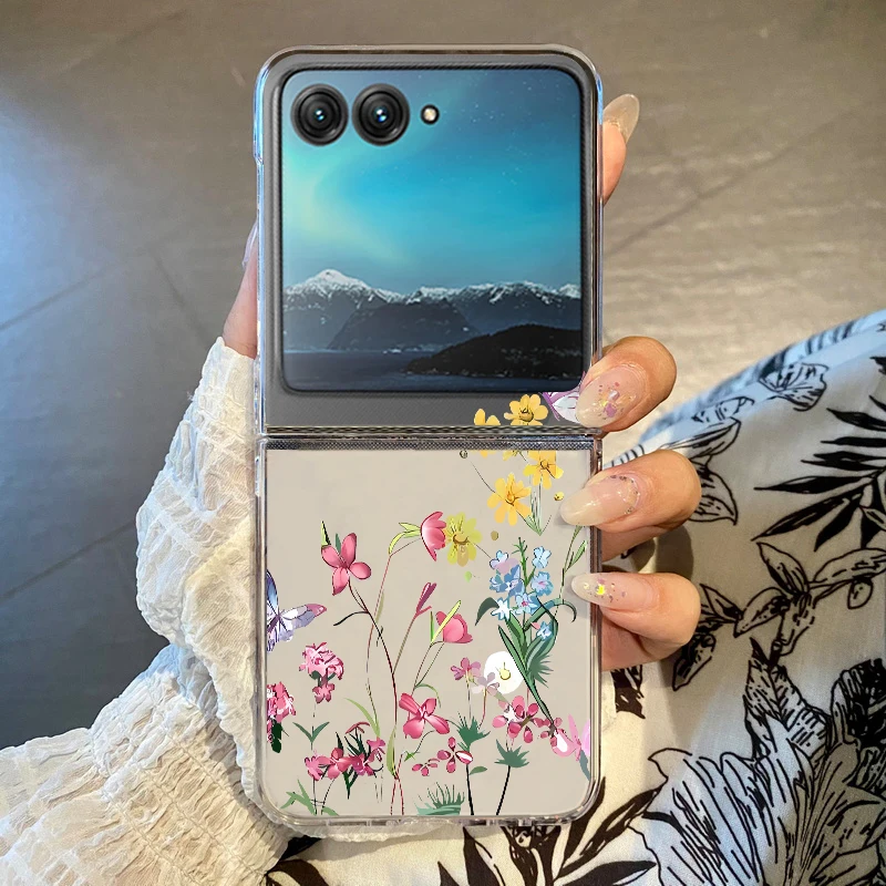 Elegant White Floral Pattern Shockproof Bumper Phone Case with Transparent Hard Cover