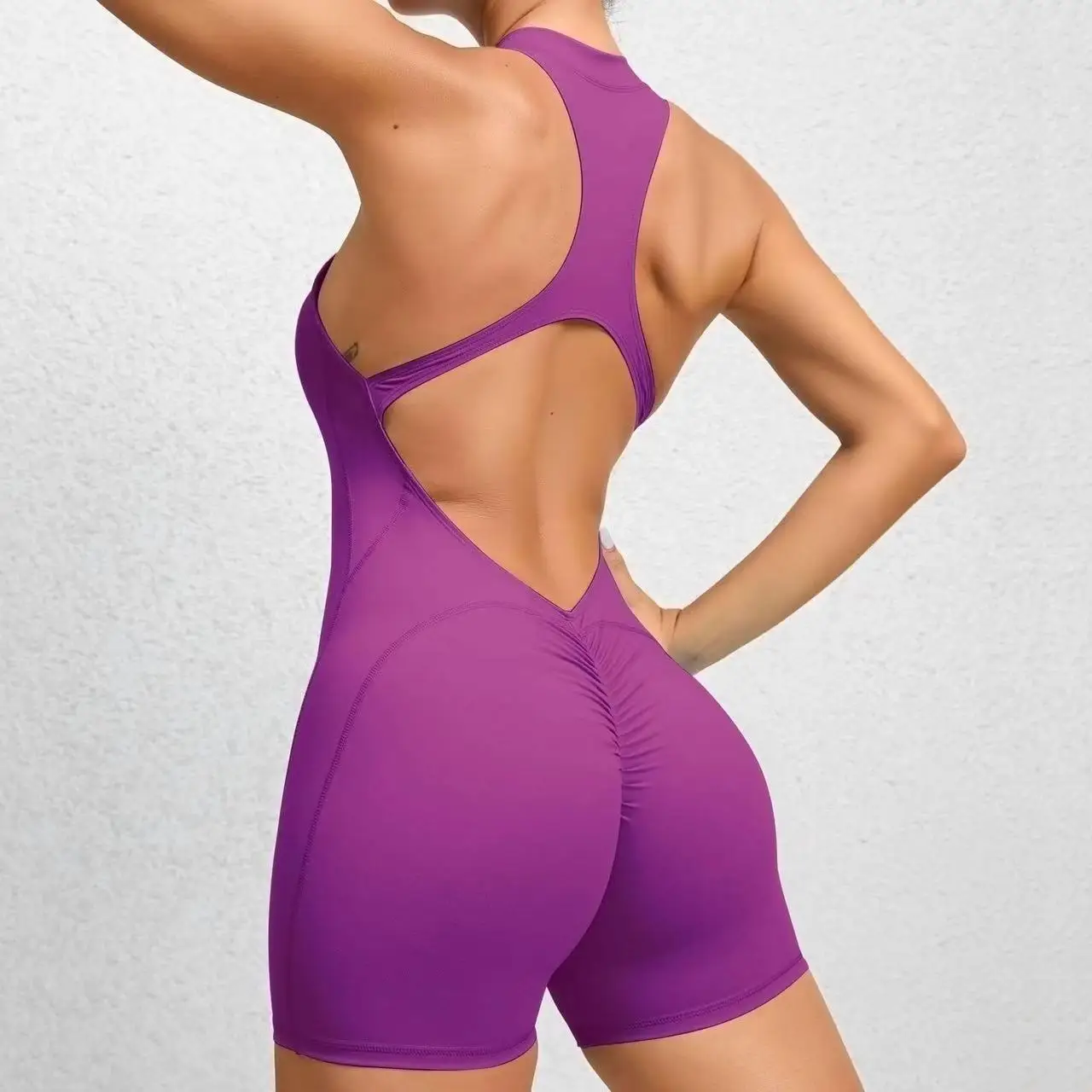 Combinaison Sport Courte Femme – Dos En V, Moulante, Pour Fitness, Yoga, Entraînement - 8