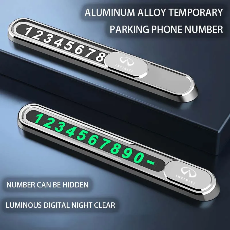 

Car Temporary Parking Plate Phone Metal Alloy For Infiniti FX35 G37 QX70 Q70 QX50 QX60 M37 Q35 G35 Accessories 2024 2023 Logo