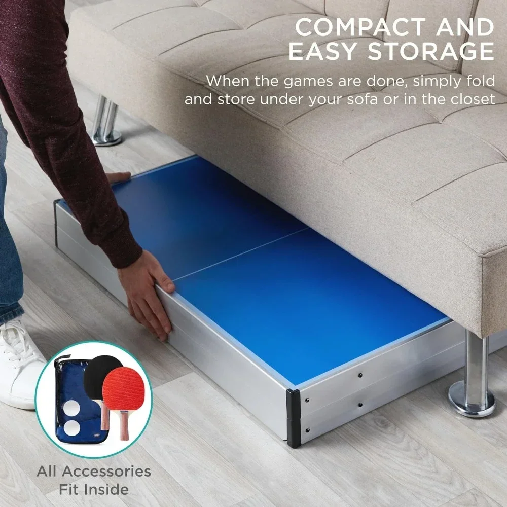 Portable Ping Pong Table 6x3ft Folding Indoor Outdoor Table Tennis with 2 Paddles 2 Balls Net Carrying Bag Adjustable Feet