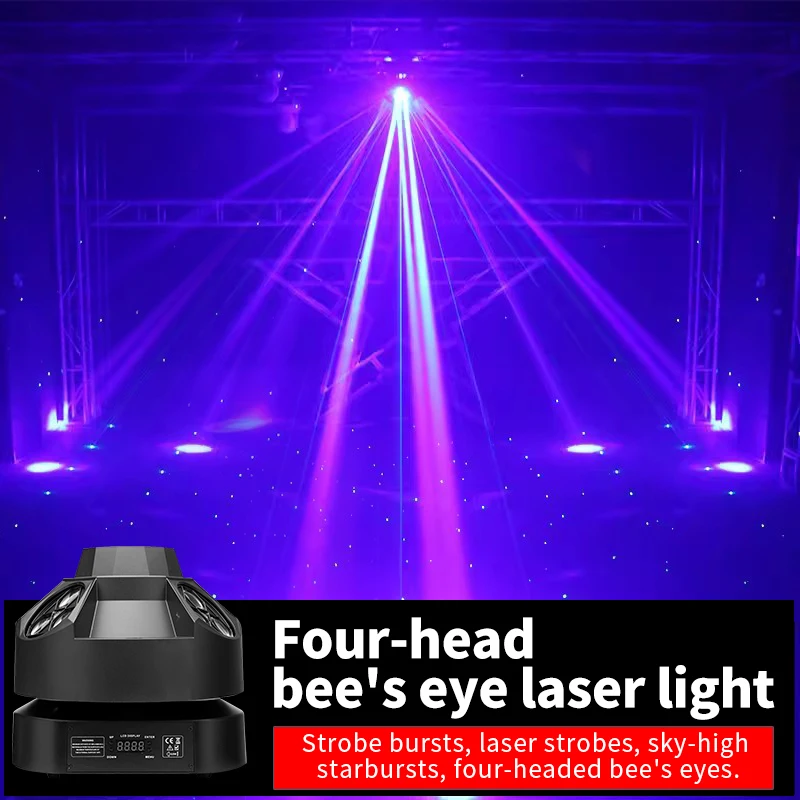 Four head bee eye laser light  LED voice controlled laser spot disco light  stage seven color rotating dj KTV  party bar light