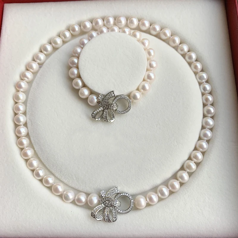New Pearl Jewelry Sets Natural Freshwater Pearl Choker Necklaces Bracelet For Women Fashion Pretty Gifts