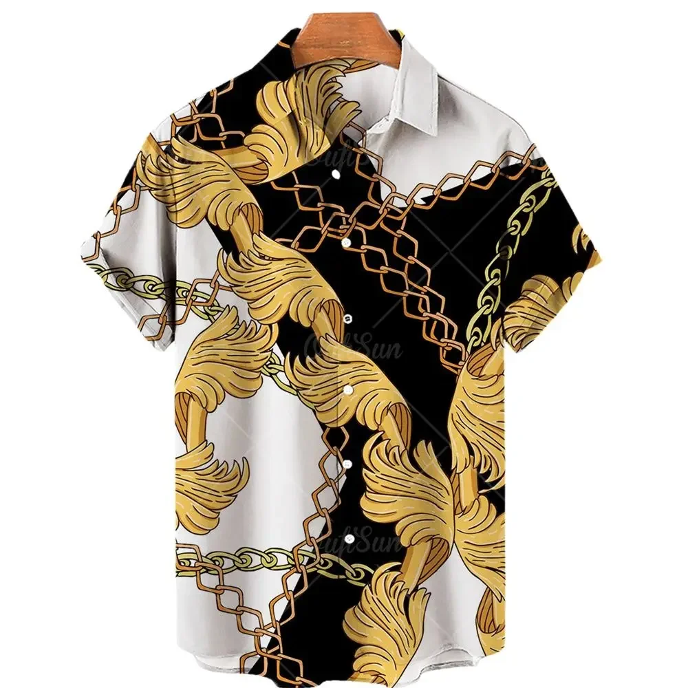 

2024 Summer Chain Hawaiian Men's Shirt 3D-printed Loose Harajuku Shirt Hip Hop Neutral Casual Trend Top 5XL Shirt