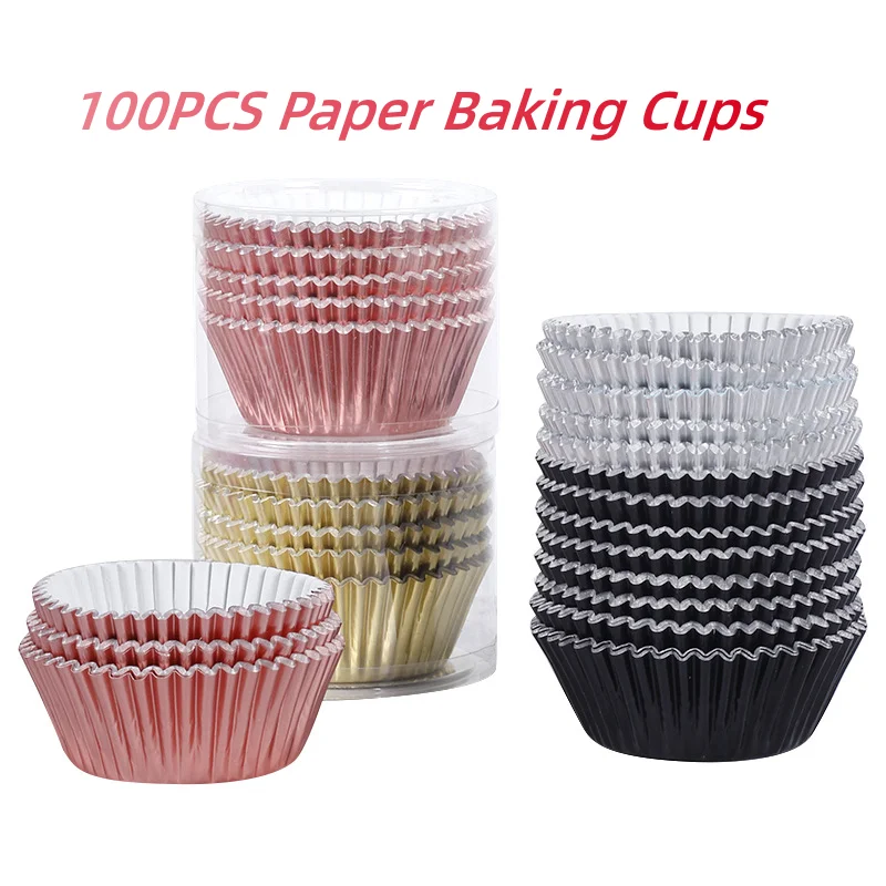 100PCS Silver Foil Cupcake Liners Metallic Paper Muffin Baking Cups