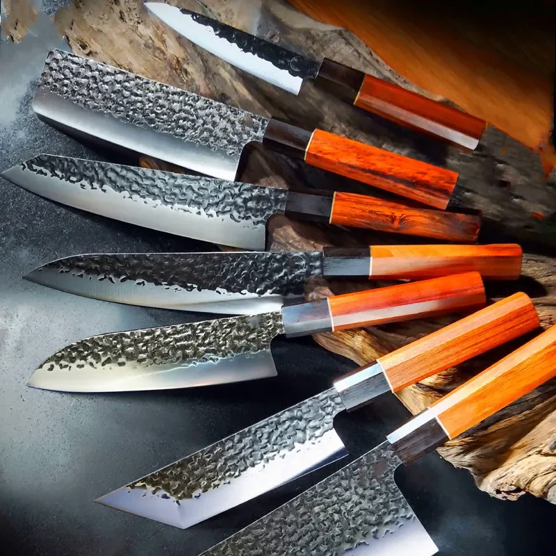 Forged 90Cr18MoV Steel Kiritsuke Knife Chef Knives Set Octagonal Handle Fish Fillet Santoku Slicing Knife for Salmon Sushi 4